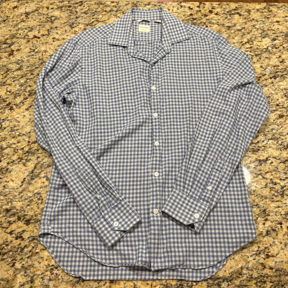 Culturata Tailored Fit Gingham Button Down Shirt Mens Medium Blue White Italy ws